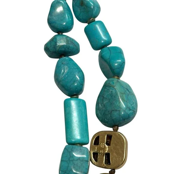 chicos necklace Southwestern Boho chic Turquoise faux Tiger’s Eye Chunky Beads - Picture 6 of 16